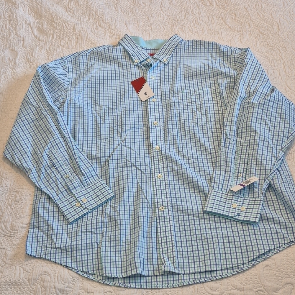 IZOD men's XXL long sleeve button down shirt blue white teal NWT